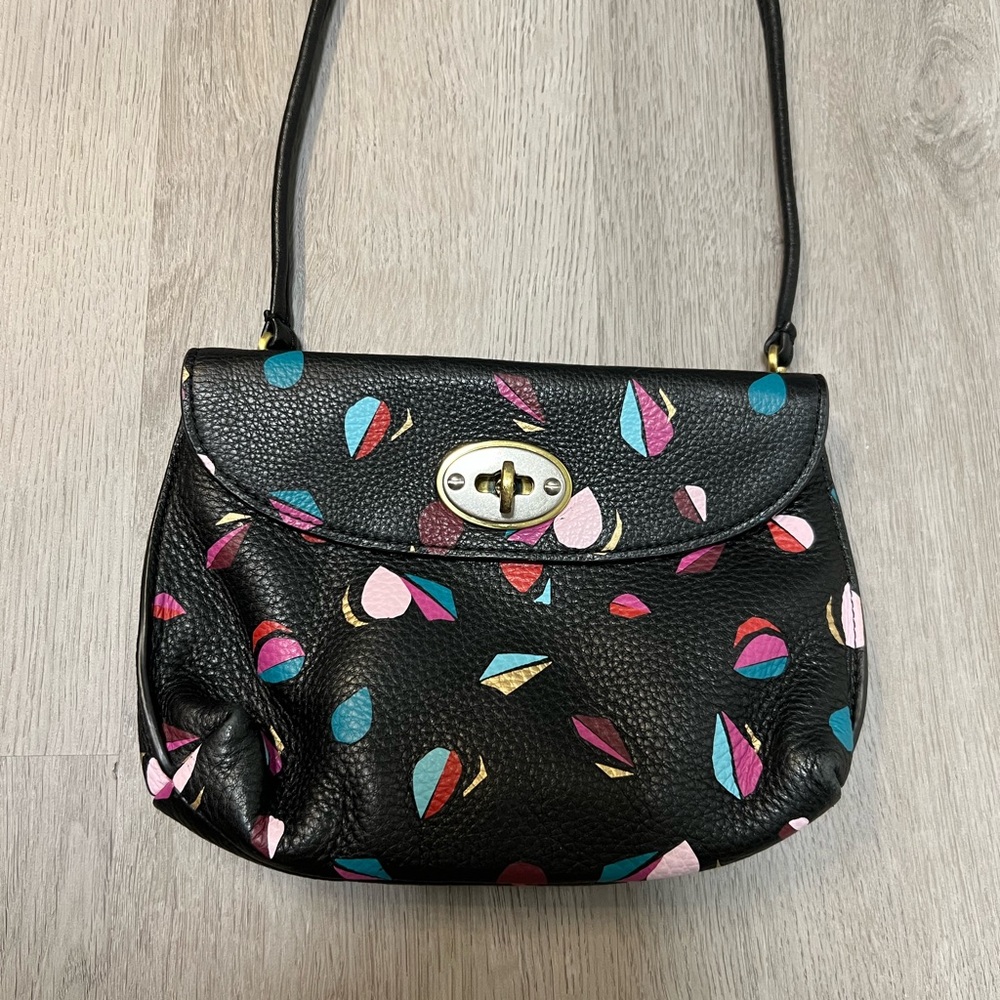 Fossil Stylish Black Leather Bag with Colorful Accents